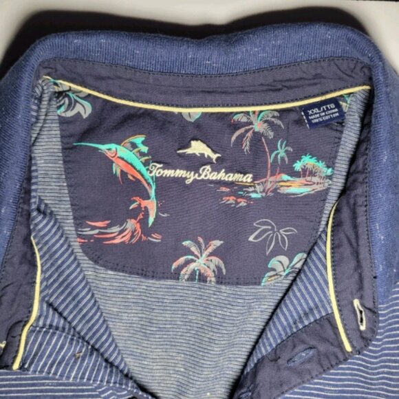 Tommy Bahama Mens Blue And White Striped Short Sleeve Polo Size XXL - Picture 3 of 11
